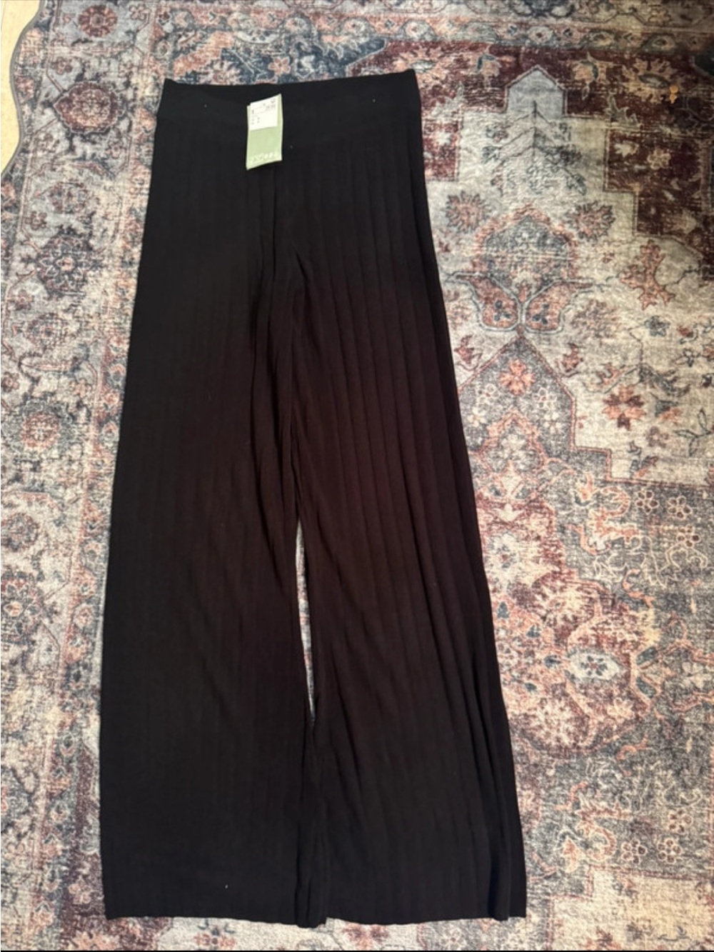 H&M Black Wide-Leg Ribbed Knit Pants